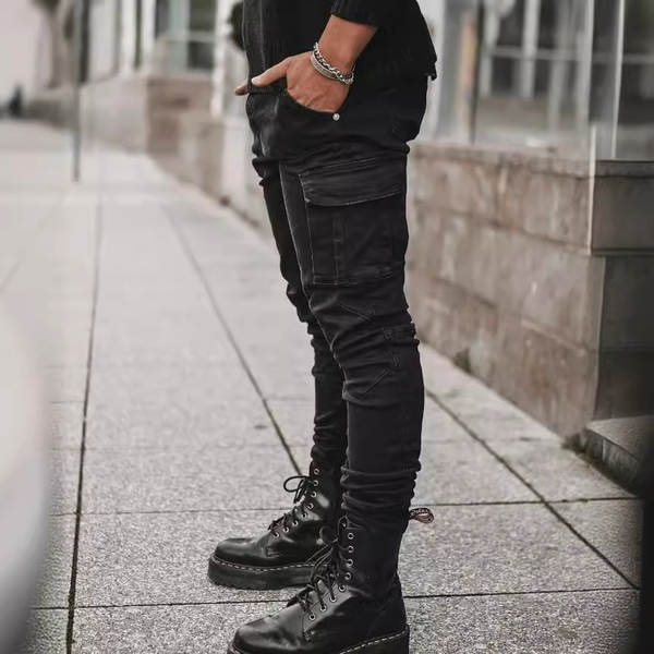 2021 Euro-americano transfronteiriço novo jeans masculino bolso lateral de pernas estreitas jeans NK388