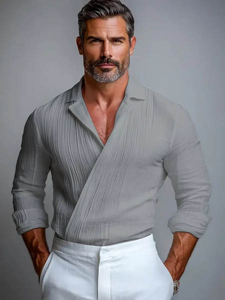 Transfronteiriço do comércio exterior muscular homens V camisa de colar negócios lazer estilo americano longas mãos jovem popular colar camisa masculina