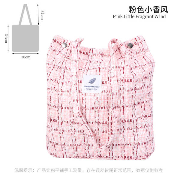 ins风简约灯芯绒帆布包双肩带帆布袋旅行外出收纳包女包单肩包