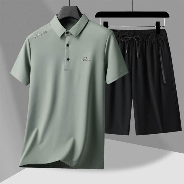 Dia dos Pais Papai vestido de gelo de verão pulseira POLO calças curtas dois conjuntos de homens mais velhos