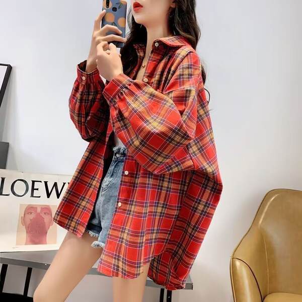 Camisa xadrez larga de outono