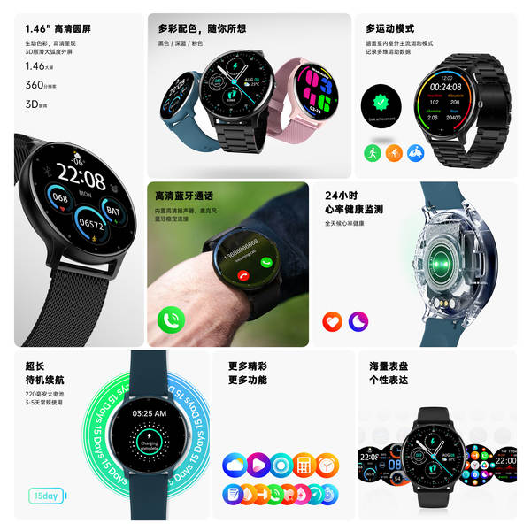 Relógio inteligente W12Pro materiais ecológicos cross-border e-commerce multilingue monitoramento de pressão arterial de oxigênio de alta definição ecrã circular