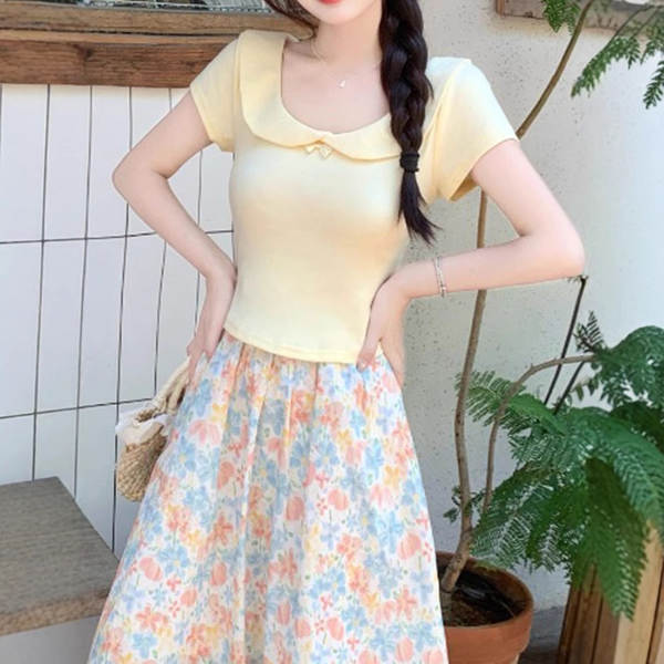 T-Shirt de verão de 2025, boneca amarela com mangas curtas