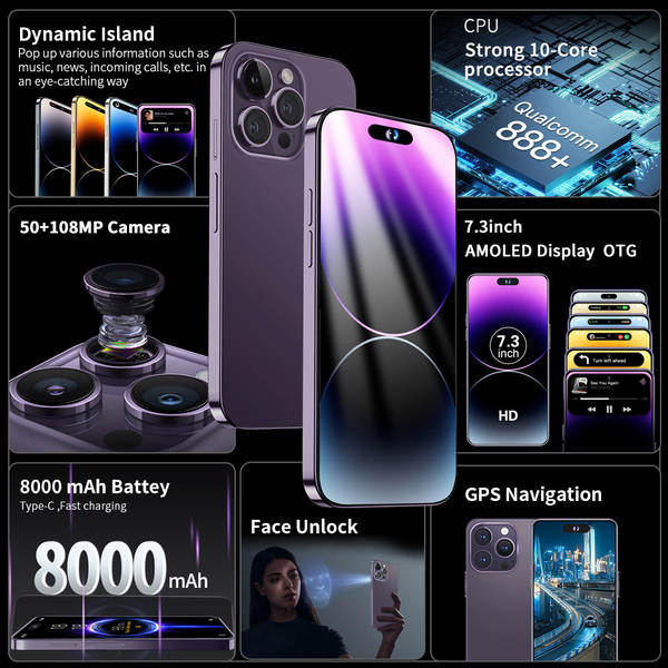 4G smartphone transfronteiriço i14promax 3+64 grande ecrã de 6,8 polegadas OTG carregamento rápido comércio exterior