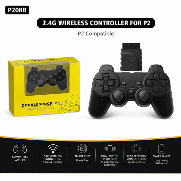 Jogo sem fio PS2 bracelete duplo vibração 2.4G bracelete sem fio com suporte para PS2 host transparente cor