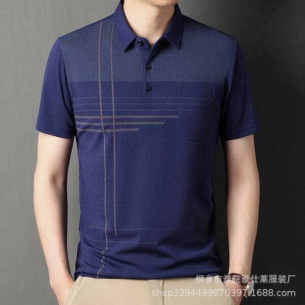 T-shirt masculino de pulseira curta 23 verão novo homem de meia-idade pulseira poli T-shirt papai vestido com roupa de negócios