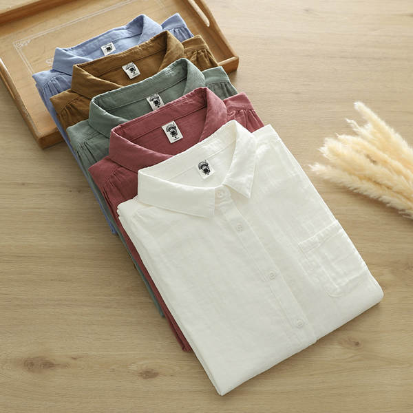 Venda direta do fabricante Camisa feminina de algodão puro de duas camadas Camisa feminina de algodão integral de primavera outono