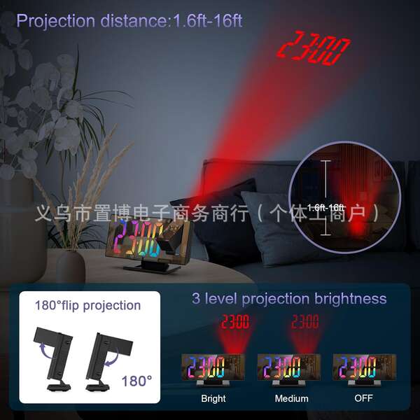 Relógio de projeção de LED Relógio digital multifuncional Relógio eletrônico de iluminação automática de noite Relógio eletrônico com mirrorboard USB