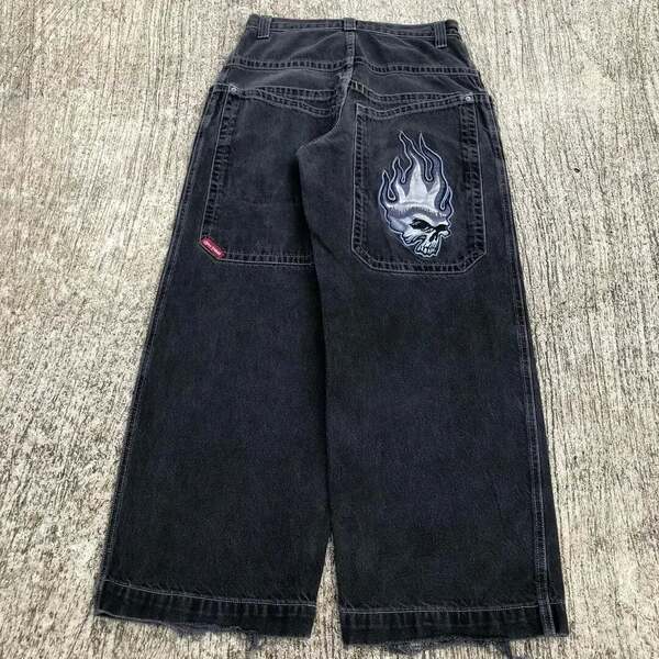 JNCO Y2K Loose jeans masculino padrão hip-hop rua masculino calças largas