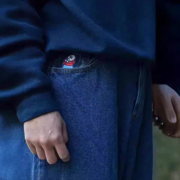Cross-border e-commerce caricatura de rua estampado jeans azul retro calças meninos meninos grandes meninos jeans Y2K hip hop