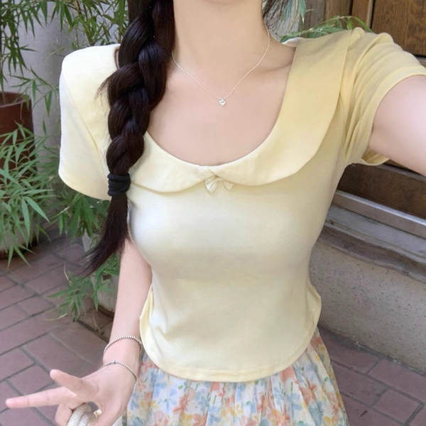 T-Shirt de verão de 2025, boneca amarela com mangas curtas