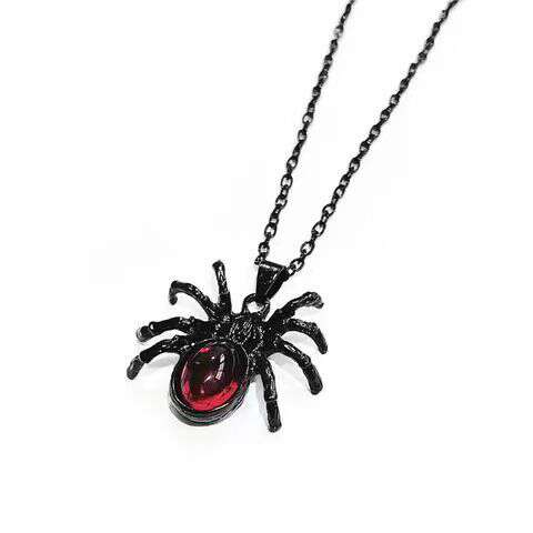 O colar do pânico do rock Y2K Jóias Mulheres Colar de aranha do cristal vermelho gótico para o comércio exterior