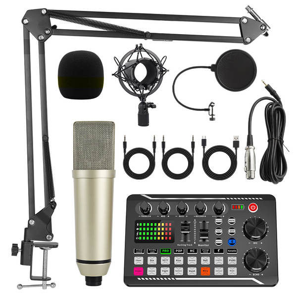 BM800 microfone f998 telemóvel cartão de voz em inglês computador USB aparelho de podcast kit de fone de ouvido ao vivo