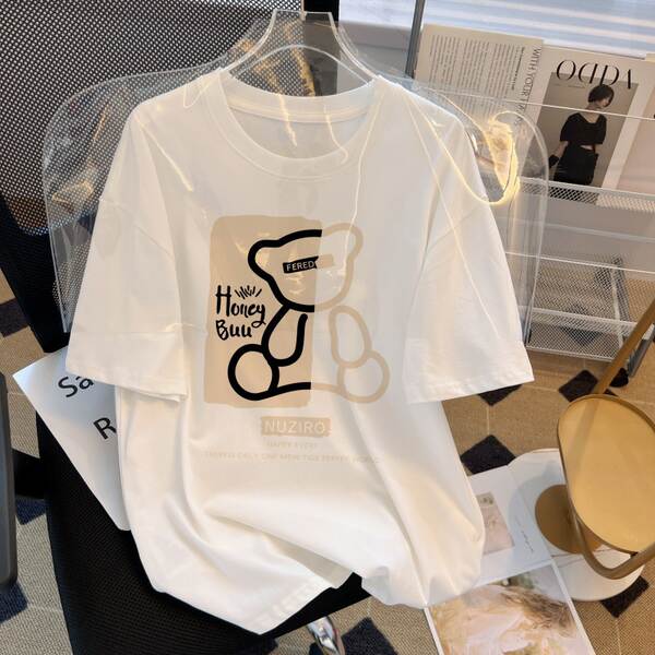 Camiseta feminina de algodão curta