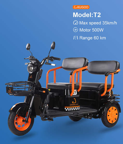 KUGOO T2 triciclo elétrico 500W 60V 60KM faixa de rodagem motorizada triciclo 3 rodas