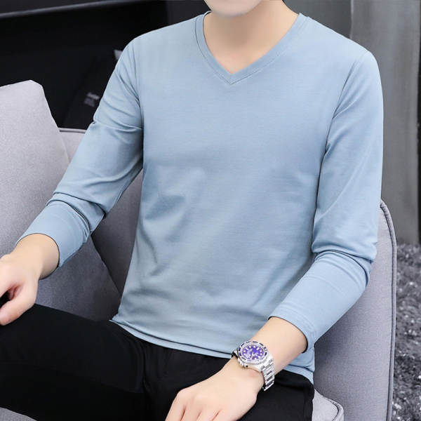 T-shirts masculinos com mangas longas de cor pura com camisa interior masculina de outono de resiliência masculina de luxo