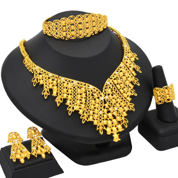 Jóias de Dubai 24k de ouro da noiva coleção de jóias colar colares orelhas do Oriente Médio Dubai ouro de casamento jóias quatro conjuntos