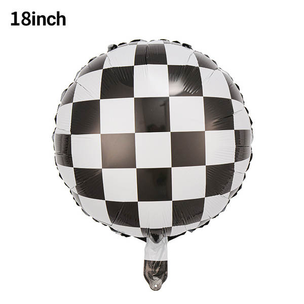 Novo balão de pneu de 18 polegadas preto e branco de argila redonda de película de alumínio balão de corrida temática de decoração de equação carrinho