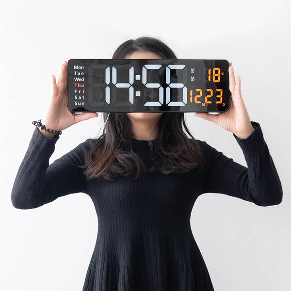 16 polegadas de grande tela função de exibição de relógio digital nórdico relógio simples sala de estar pendurar relógio led parede pendurar relógio 6626