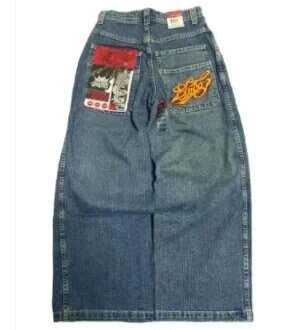 JNCO Y2K Loose jeans masculino padrão hip-hop rua masculino calças largas