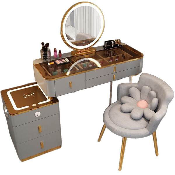 Piso de maquiagem inteligente com carregamento sem fio de luxo da mesa de maquiagem de quarto nórdica moderna simples e multifuncional de madeira