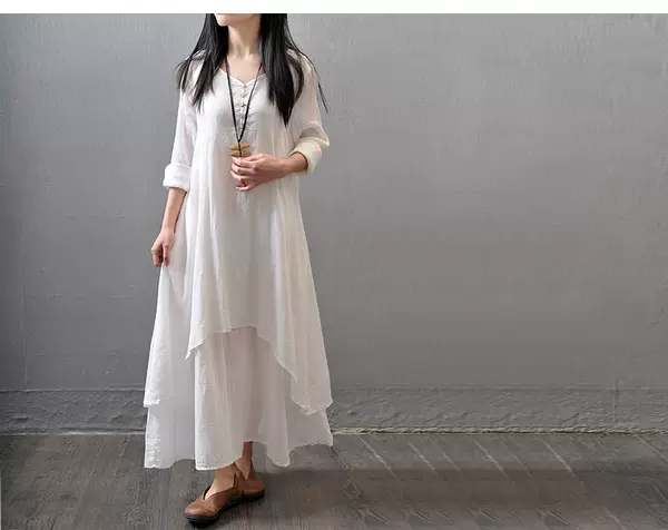 2026 Férias de Primavera e Outono Dois vestidos longos de roupa longa de algodão