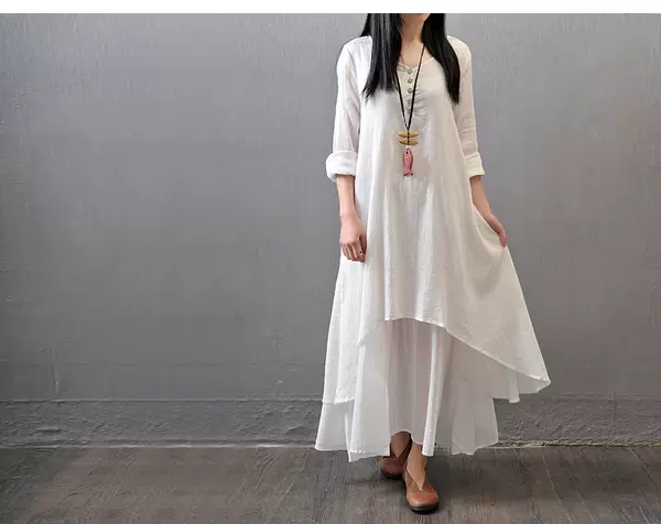 2026 Férias de Primavera e Outono Dois vestidos longos de roupa longa de algodão