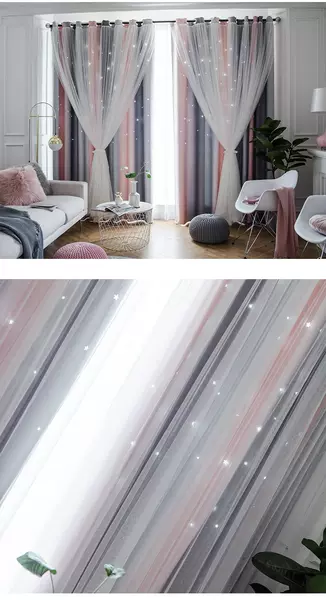 Morandy gradual estrela estrela cortinas tremer rede princesa vermelha cortinas duplas cortinas quarto cortinas