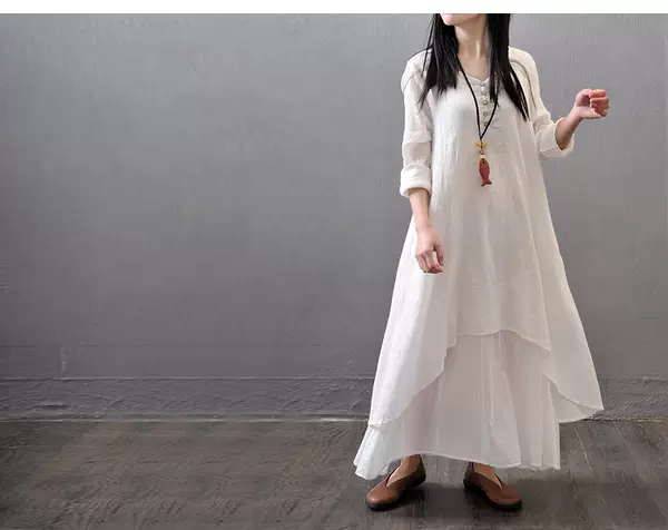 2026 Férias de Primavera e Outono Dois vestidos longos de roupa longa de algodão